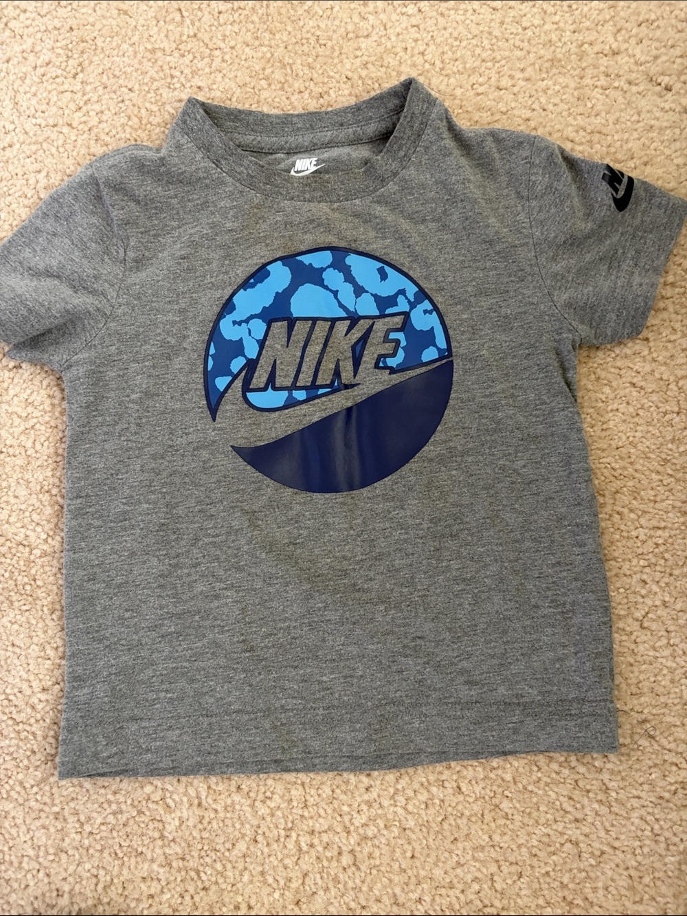 Nike Kids Gray Tee with Blue Graphic Circle Logo